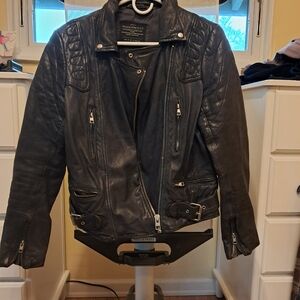 All Saints Charcoal Leather Jacket for Women